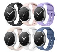Astorgos 6 Pack Sport Straps Compatible with Samsung Galaxy Watch 8 Strap 40mm 44mm/Galaxy Watch 8 Classic 46mm, No Gap Soft Silicone Band for Men Women, M/L, BLK+PK+STL+PL+B+WH