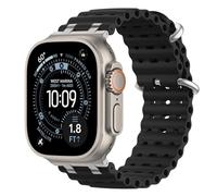 Astorgos Bicolor Ocean Band for Apple Watch Ultra 3/2/1 49mm,S11/S10 46mm,9/8/7 45mm,SE3/SE2/SE/6/5/4 44mm,3/2/1 42mm, Metal Connector Extra Long Breathable Sport Strap for Men Women, Silver/Black