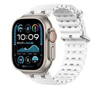 Astorgos Bicolor Ocean Band for Apple Watch Ultra 3/2/1 49mm,S11/S10 46mm,9/8/7 45mm,SE3/SE2/SE/6/5/4 44mm,3/2/1 42mm, Metal Connector Extra Long Breathable Sport Strap for Men Women,Silver+Trt White