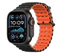 Astorgos Bicolor Ocean Band for Apple Watch Ultra 3/2/1 49mm,S11/S10 46mm,9/8/7 45mm,SE3/SE2/SE/6/5/4 44mm,3/2/1 42mm, Metal Connector Extra Long Breathable Sport Strap for Men Women,Black/BlackOrange