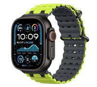 Astorgos Bicolor Ocean Band for Apple Watch Ultra 3/2/1 49mm,S11/S10 46mm,9/8/7 45mm,SE3/SE2/SE/6/5/4 44mm,3/2/1 42mm, Metal Connector Extra Long Breathable Sport Strap for Men Women, Black/Lime Gray