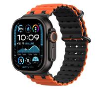 Astorgos Bicolor Ocean Band for Apple Watch Ultra 3/2/1 49mm,S11/S10 46mm,9/8/7 45mm,SE3/SE2/SE/6/5/4 44mm,3/2/1 42mm, Metal Connector Extra Long Breathable Sport Strap for Men Women,Black/OrangeBlack