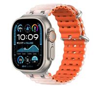 Astorgos Bicolor Ocean Band for Apple Watch Ultra 3/2/1 49mm,S11/S10 46mm,9/8/7 45mm,SE3/SE2/SE/6/5/4 44mm,3/2/1 42mm, Metal Connector Extra Long Breathable Sport Strap for Men Women,Silver+Trt Orange