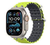 Astorgos Bicolor Ocean Strap for Apple Watch Ultra 3/2/1 49mm,S11/S10 46mm,9/8/7 45mm,SE3/SE2/SE/6/5/4 44mm,3/2/1 42mm, Metal Connector Extra Long Breathable Sport Strap for Men Women, Silver+LimeGray