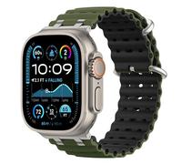 Astorgos Bicolor Ocean Strap for Apple Watch Ultra 3/2/1 49mm,S11/S10 46mm,9/8/7 45mm,SE3/SE2/SE/6/5/4 44mm,3/2/1 42mm, Metal Connector Extra Long Breathable Sport Strap for Men Women,Slr+AryGreenBlac