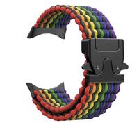 Astorgos Braided Band Compatible with Google Pixel Watch 3/4 45mm Bands, Elastic Nylon Breathable Sport Straps with Upgraded Parachute Buckle for Men Women, Rainbow Black