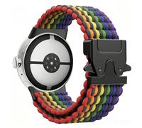 Astorgos Braided Band Compatible with Google Pixel Watch 3/4 45mm Bands, Elastic Nylon Breathable Sport Straps with Upgraded Parachute Buckle for Men Women, Rainbow Black