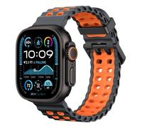 Astorgos Breathable Ocean Band Compatible with Apple Watch Ultra 3/2/1 49mm,S11/S10 46mm,9/8/7 45mm,SE3/SE2/SE/6/5/4 44mm,3/2/1 42mm, Silicone Watch Band Sport Strap, Space Grey Orange