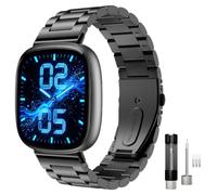 Astorgos Metal Strap Replacement Watch Band Compatible with Fitbit Versa 4/Versa 3/Sense 1/2, Stainless Steel Wristband for Men Women, Black