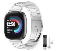 Astorgos Metal Strap Replacement Watch Band Compatible with Fitbit Versa 4/Versa 3/Sense 1/2, Stainless Steel Wristband for Men Women, Silver