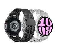 Astorgos One Click Magnetic Straps Compatible with Samsung Galaxy Watch 7 FE 6 5 4 40mm 44mm/6 Classic 43mm 47mm/5 Pro 45mm/4 Classic 42mm 46mm, No Gap Mesh Metal Stainless Steel Band, Black+Silver