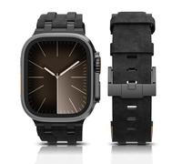 Astorgos Premium Leather Watch Band for Apple Watch Ultra 3/2/1 49mm, S11/S10 46mm, 9/8/7 45mm, SE3/SE2/SE/6/5/4 44mm, 3/2/1 42mm, Metal Connector Replacement Strap for Men Women, Black/Black