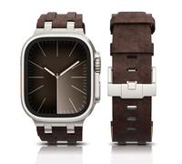 Astorgos Premium Leather Watch Band for Apple Watch Ultra 3/2/1 49mm, S11/S10 46mm, 9/8/7 45mm, SE3/SE2/SE/6/5/4 44mm, 3/2/1 42mm, Metal Connector Replacement Strap for Men Women, Titanium/Dark Brown