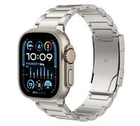 Astorgos Titanium Metal Watch Strap Compatible with Apple Watch Ultra 2 Ultra 49mm,S10 46mm,9 8 7 45mm,SE 6 5 4 44mm,3 2 1 42mm, Replacement Sport Wristband with Buckle for Women Men, Titanium
