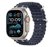 Astorgos Upgraded Ocean Band Compatible with Apple Watch Ultra 3/2/1 49mm,S11/S10 46mm,9/8/7 45mm,SE3/SE2/SE/6/5/4 44mm,3/2/1 42mm, Metal Connector Breathable Sport Watch Strap, Silver/Navy Blue