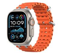 Astorgos Upgraded Ocean Band Compatible with Apple Watch Ultra 3/2/1 49mm,S11/S10 46mm,9/8/7 45mm,SE3/SE2/SE/6/5/4 44mm,3/2/1 42mm, Metal Connector Breathable Sport Watch Strap, Silver/Orange