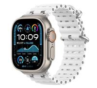 Astorgos Upgraded Ocean Band Compatible with Apple Watch Ultra 3/2/1 49mm,S11/S10 46mm,9/8/7 45mm,SE3/SE2/SE/6/5/4 44mm,3/2/1 42mm, Metal Connector Breathable Sport Watch Strap, Silver/White