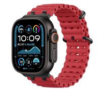 Astorgos Upgraded Ocean Band Compatible with Apple Watch Ultra 3/2/1 49mm,S11/S10 46mm,9/8/7 45mm,SE3/SE2/SE/6/5/4 44mm,3/2/1 42mm, Metal Connector Breathable Sport Watch Strap, Black/Red
