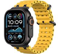 Astorgos Upgraded Ocean Band Compatible with Apple Watch Ultra 3/2/1 49mm,S11/S10 46mm,9/8/7 45mm,SE3/SE2/SE/6/5/4 44mm,3/2/1 42mm, Metal Connector Breathable Sport Watch Strap, Black/Yellow