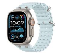 Astorgos Upgraded Ocean Band Compatible with Apple Watch Ultra 3/2/1 49mm,S11/S10 46mm,9/8/7 45mm,SE3/SE2/SE/6/5/4 44mm,3/2/1 42mm, Metal Connector Breathable Sport Watch Strap, Silver/Ice Blue