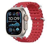 Astorgos Upgraded Ocean Band Compatible with Apple Watch Ultra 3/2/1 49mm,S11/S10 46mm,9/8/7 45mm,SE3/SE2/SE/6/5/4 44mm,3/2/1 42mm, Metal Connector Breathable Sport Watch Strap, Silver/Red