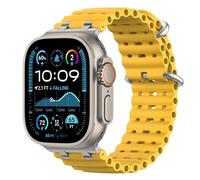 Astorgos Upgraded Ocean Band Compatible with Apple Watch Ultra 3/2/1 49mm,S11/S10 46mm,9/8/7 45mm,SE3/SE2/SE/6/5/4 44mm,3/2/1 42mm, Metal Connector Breathable Sport Watch Strap, Silver/Yellow