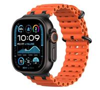 Astorgos Upgraded Ocean Strap Compatible with Apple Watch Ultra 2/Ultra 49mm,S10 46mm,9/8/7 45mm,SE2/SE/6/5/4 44mm,3/2/1 42mm, Metal Connector Breathable Sport Watch Strap for Men Women, Black/Orange
