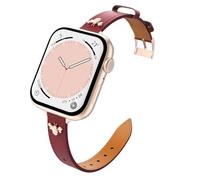 Astorogs Slim Leather Band Compatible with Apple Watch Series 9 8 7 6 5 4 3 2 1 SE SE2 38/40/41mm, Genuine Leather Thin Band Replacement Strap for Women, Wine Red/Rose Gold