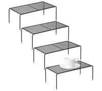 ASTOTSELL Set of 4 Kitchen Cupboard Organizer Shelves, Metal Orifice Board Counter Storage Racks with Non-Slip Rubber Feet, Heavy Duty for Pantry, Fridge, Cabinet, Black