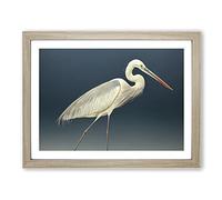 Astounding Heron Bird Framed Wall Art Print A2 Oak