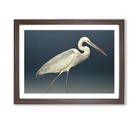 Astounding Heron Bird Framed Wall Art Print A2 Walnut