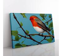 Astounding Robin Bird Canvas Wall Art Print Ready to Hang, Framed Picture for Living Room Bedroom Home Office Décor, 50x35 cm (20x14 Inch)