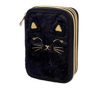 Astra ASTRABAG 3-Compartment Pencil Case Filled Jumbo Fluffy Kitty Black with Plush and Ears