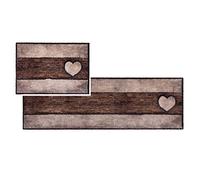 ASTRA Fluffy Clean Mat Soft - Pure & Soft - Wooden Heart Set of 2 50 x 70 & 50 x 150 cm - Washable Kitchen Rug Indoor - Door Mat Durable