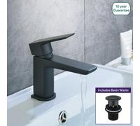 Nes Home Astra Modern Matte Black Cloakroom Basin Single Lever Tap + Waste