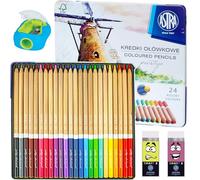 ASTRA Prestige 24 Colouring Pencils in Metal Tin Box Bundle with Smart Eraser and Pencil Sharpener for Children and Adult Artists (3 Items), Multicolor