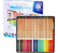 Astra Prestige 24 Watercolour Pencils and Paint Brush with Metal Tin Case for Children and Adult Artists, FSC Certified Pre-Sharpened Cedar Wood Pencils