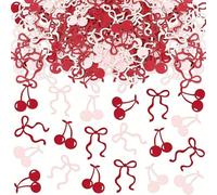 AstraGlam 100 Pcs Pink Bows & Red Cherry Confetti Girl Party Decoration Baby Shower Engagement Table Decoration Supplies Hen Party Accessories
