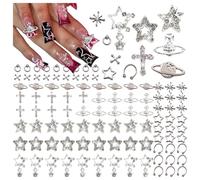 AstraGlam® 110 Pcs 3D Silver Nail Charms, Premium Nail Art Decorations with Rhinestones for Luxurious Manicure Designs