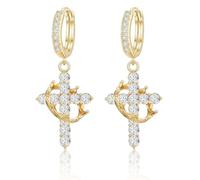 AstraGlam 18K Gold Plated Dangle Earrings for Women - Crown & Cross Design Statement Hoop Earrings - Elegant Gold Drop Jewellery Gift for Her