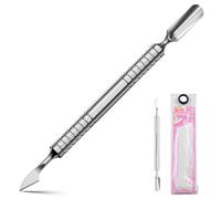 AstraGlam 2025 Upgraded Dual Head Cuticle Pusher Remover Tool - Curved & Chisel Edge Stainless Steel, Ergonomic Non-Slip Handle for Professional Salon & Home Manicure Nail