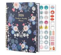 AstraGlam 2026 Diary Planner - A5 Diary Week to View from January to December 2026, Blue Black, Twin-Wire Binding, Hard Cover, Elastic Closure, Includes 155 Planning Stickers