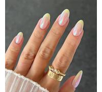 AstraGlam 24PCS Almond French Tip Press On Nails Aurora Nude Glossy Doonails Press On Nails Medium Length Glazed Chrome Artificial for Women