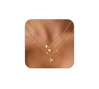 AstraGlam 2PCS Shell Necklace for Women - 18K Gold Layered Starfish Pendant and Pearl Detail - Summer Jewellery Stackable Gold Chains for Beach Holiday Look