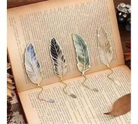 AstraGlam 4PCS Metal Feather Bookmarks Set, Elegant Metal Bookmark with Pendant, Charming Bookmarks for Book Lovers, Students, Teachers, Personalised and Durable