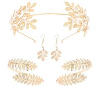 AstraGlam 5 Piece Gr oddess Jewelry Set, Gold Leaf Headband, Boho Laurel Wreath Crown, Pearl Earrings, Elegant Accessories for Women, Wedding, Party, Toga