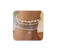 AstraGlam 6PCS Boho Anklet Set for Women - Adjustable Foot Jewellery with Shells, Pearls, Starfish and Conch in Trendy Beach Holiday Style