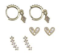 AstraGlam 925 Silver Earring Set, 3-Pair Hoops with Zirconia Accents, Hypoallergenic and Delicately Designed - Gift for Women and Girls!