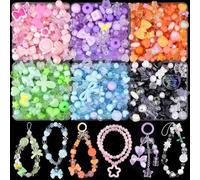 AstraGlam Assorted Acrylic Beads,400-450PCS Mixed Cute Bead for Bracelet Making,Aesthetic Flower Bow Butterfly GummyBear Round Star Kawaii Charms for Jewelry Necklace Making DIY Keychain Phone Charm