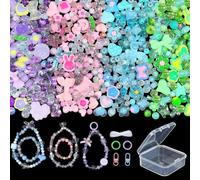 AstraGlam Assorted Beads Bracelet Making Kit, 100+Pcs Charms Keychain Making Kit with String Keyring Clips Cute Bow Heart Acrylic Beads for Bracelets Jewelry Making Girls Crafts DIY Phone Bag Charms